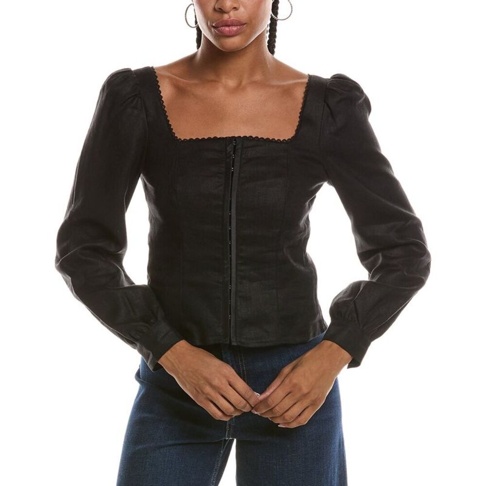 Seraphina Womens Linen Top, Black